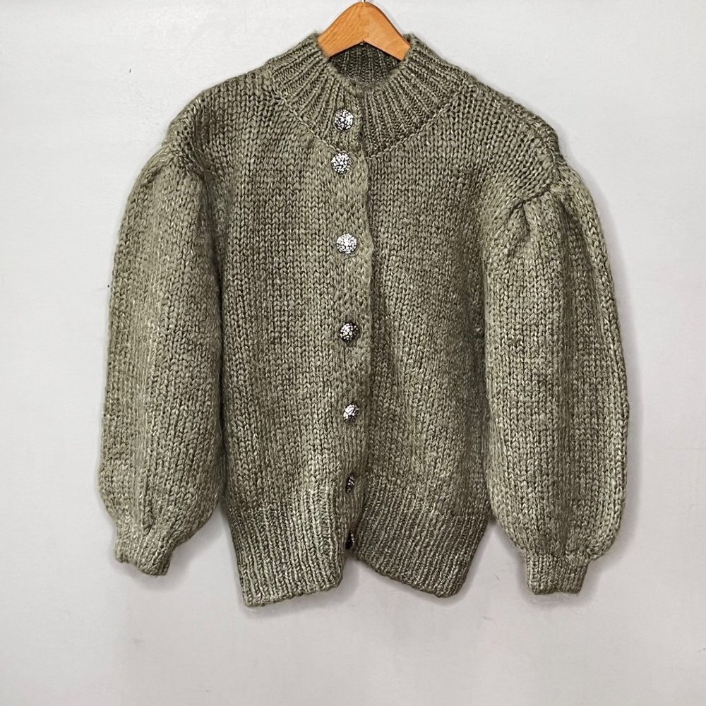 Zara Wool & Mohair Cardigan Sweater with rhinestone buttons - Size M